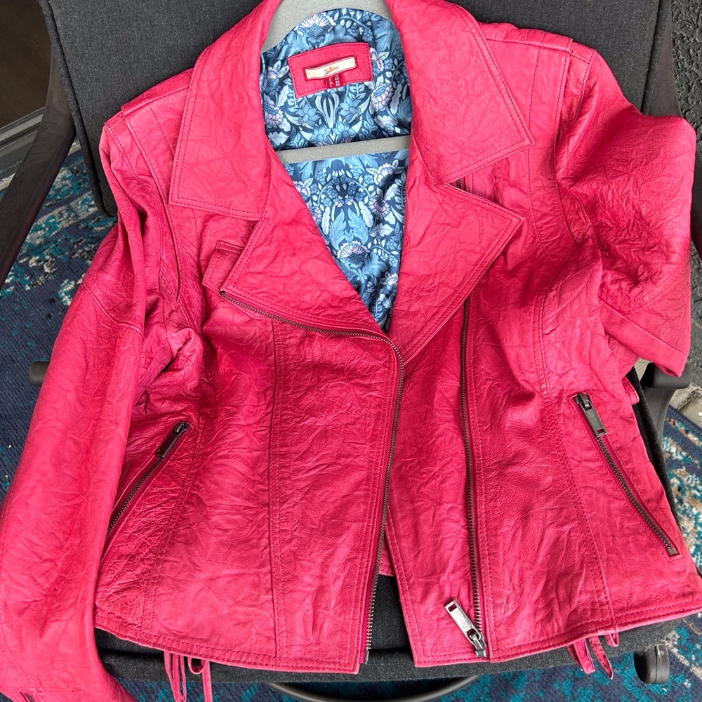 Joe Browns pink leather motorcycle jacket